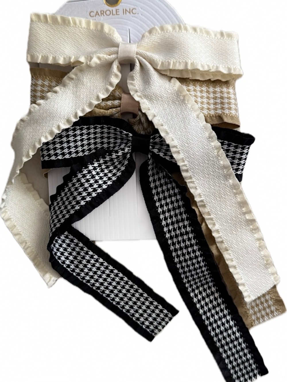 NWT Carole Inc. Vintage Gingham & Cream Ruffle Bows - Set of 3 different colors